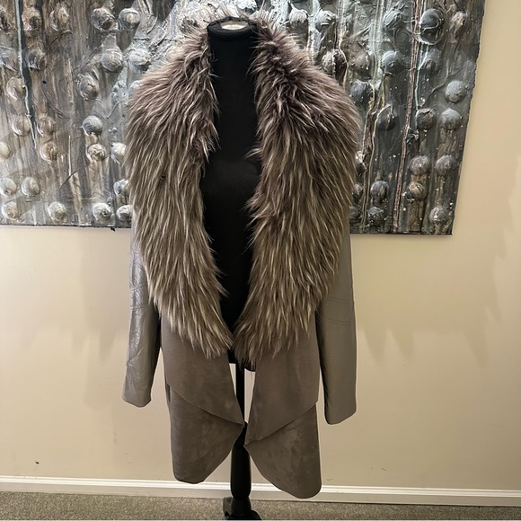 Black Tape XL Women's Gray Faux Suede/Fur Removable Collar Coat - Picture 16 of 16